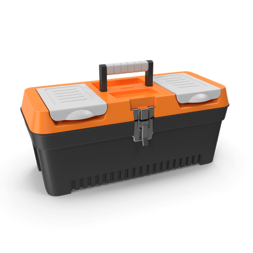 Small Tool Box, 14-inch Plastic Tool Boxes with Handle, Removable Tray, Orange Toolbox for Home